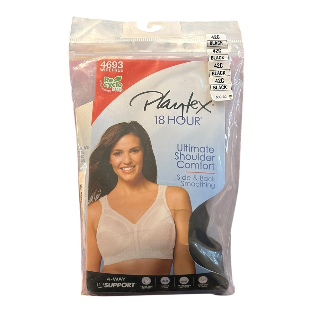 NEW Playtex 18 Hour Ultimate Shoulder Comfort Wirefree Bra 42C Black Unopened